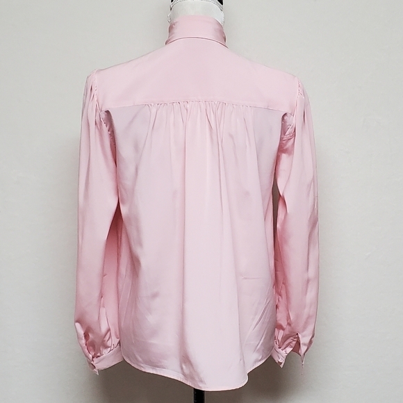 Vintage Josephine Pastel Pink Floral Satin Vest Lavallière Button Up Blouse Set - Picture 15 of 16